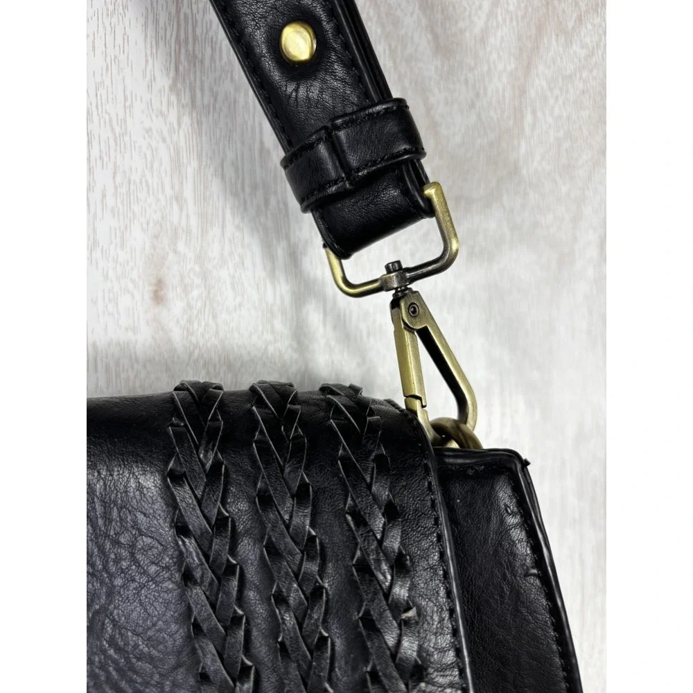 Antik Kraft Lyla Saddle Bag Black Studded‎ Vegan Leather Boho Shoulder Purse